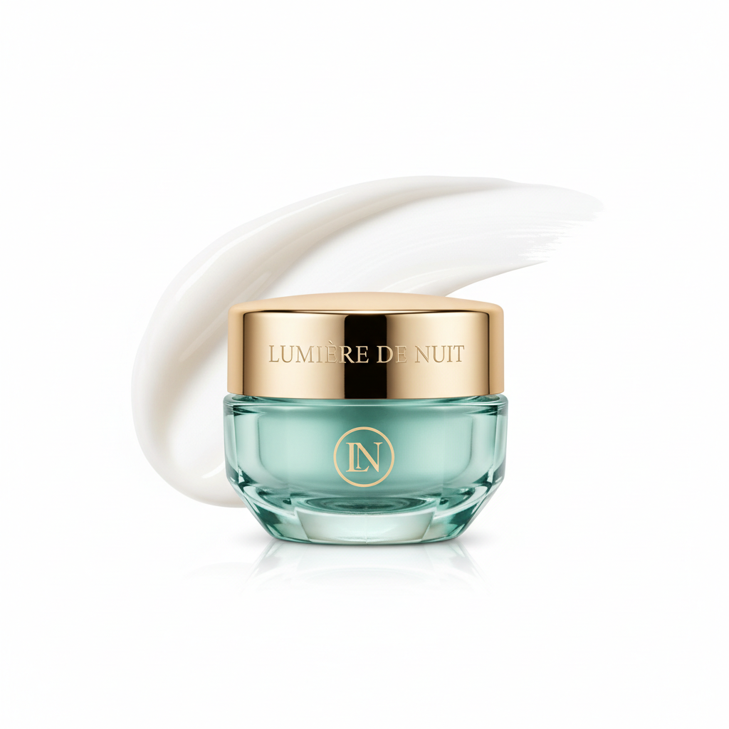 Estée Lauder NightWear Plus Anti-Oxidant Night Detox Crème aqua glass jar with gold lid and cream swatch